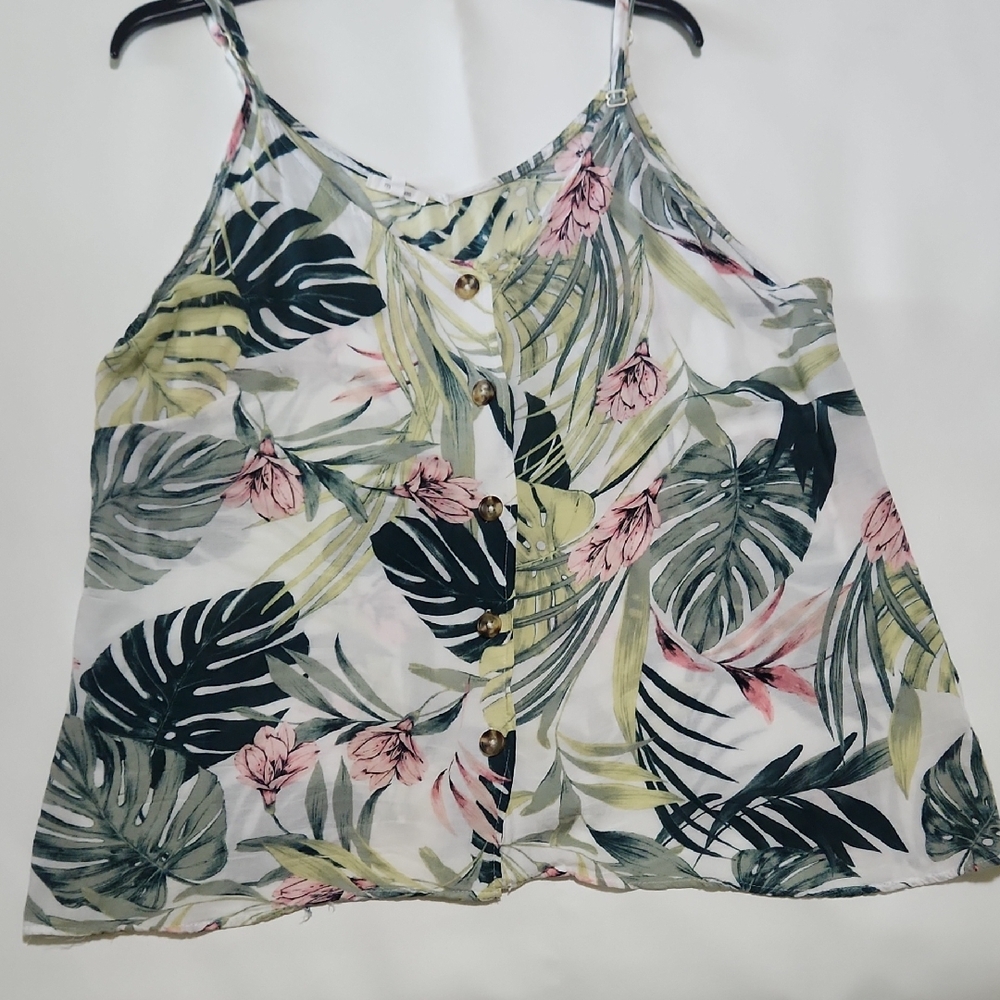 Maurices Tropical Leaf Print Camisole - Green, Pink, White